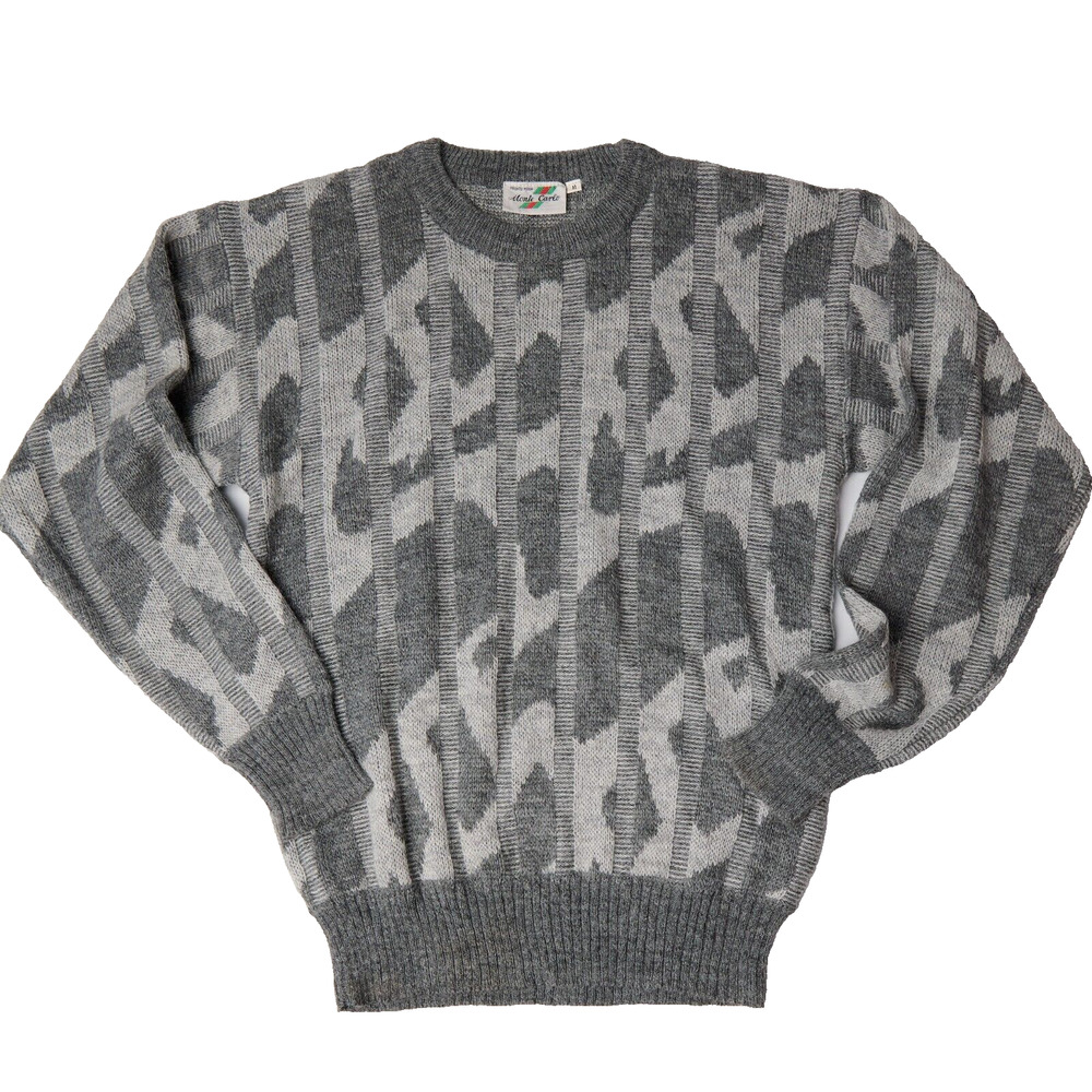 Vtg Monte Carlo Grandpa Sweater Men’s M Gray Geometric 3D Ribbed tight Knit